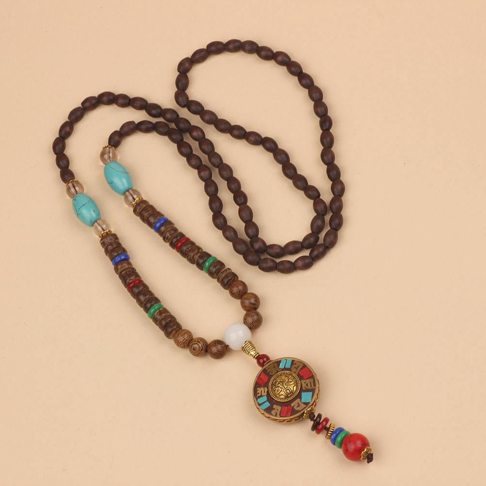 Originální etnický retro dlouhý řetízek na svetr, Nepálské vintage doplňky, Tibetský styl, Literární a univerzální náhrdelník pro muže a ženy