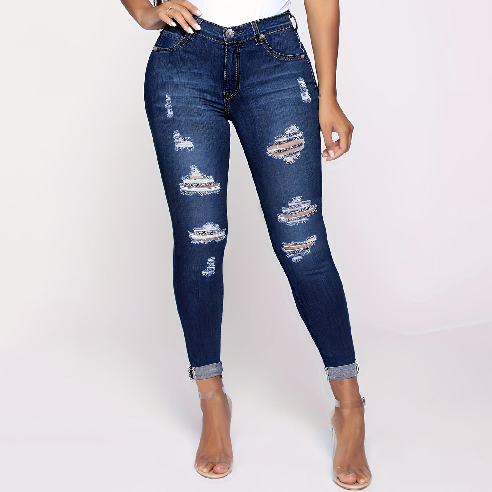 

Женские джинсы средней посадки, эластичные, модные, прямые, джинсовые брюки с карманами XL