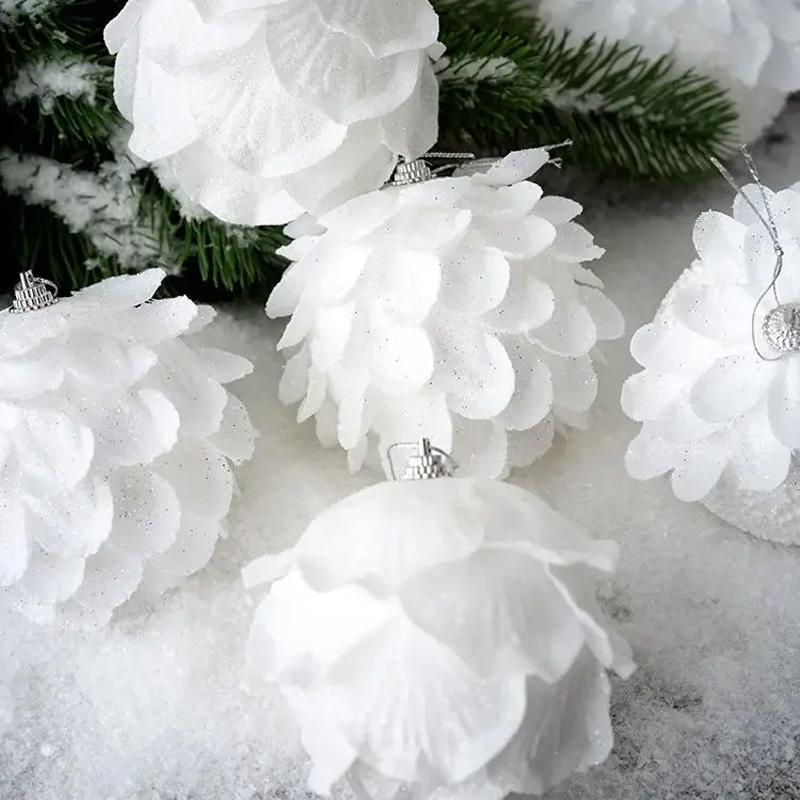 1PC Hanging Ornament DIY Christmas Ball Party Supplies Xmas Tree Decorations 2026 New Year White Petal Christmas Ornament Foam