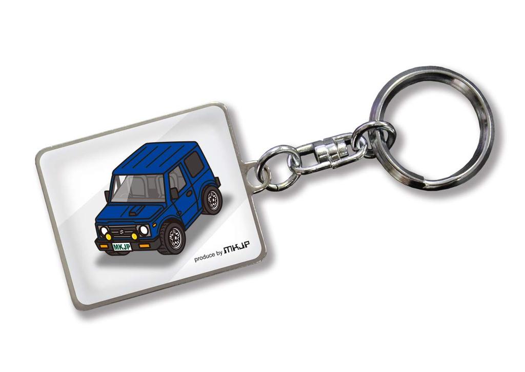 MKJP Custom Keychain for Suzuki Jimny JA11 Blue Car (White Base, Color)