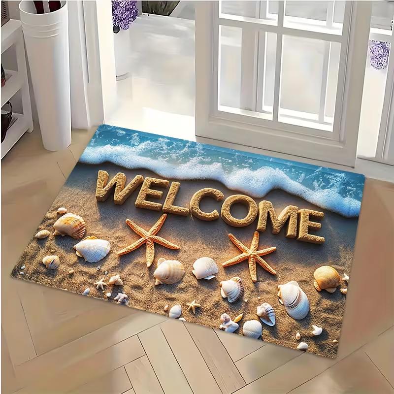 Kuststrand Welkomstkleed Voordeurmat Schelp Zeester Oceaan Golfpatroon Welkomstkleed voor Binnen Buiten Entree Huis 30x50cm