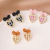 Trend Heart Dangle Earrings Handmade Hanging Love Grid Bowknot Earrings Ornament for Women Girls Wedding Party Jewelry