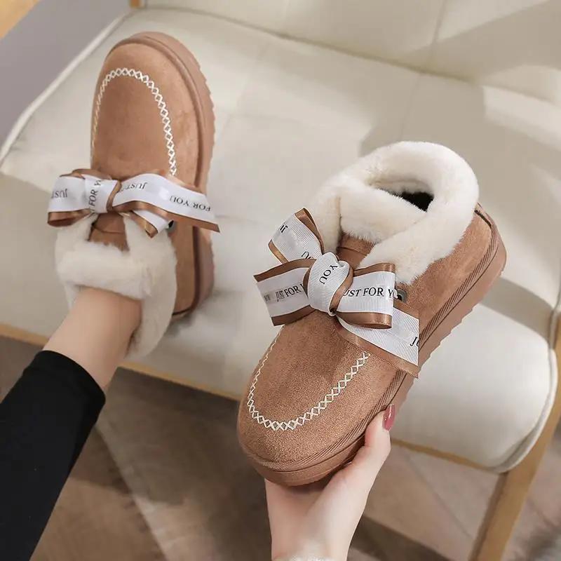 Fashion Warm Chunky Hot Furry Snow Boots Woman Winter 2024 Booties Shoe Footwear Low Platform Elastic Padded Women's Shoes on Sale Flat