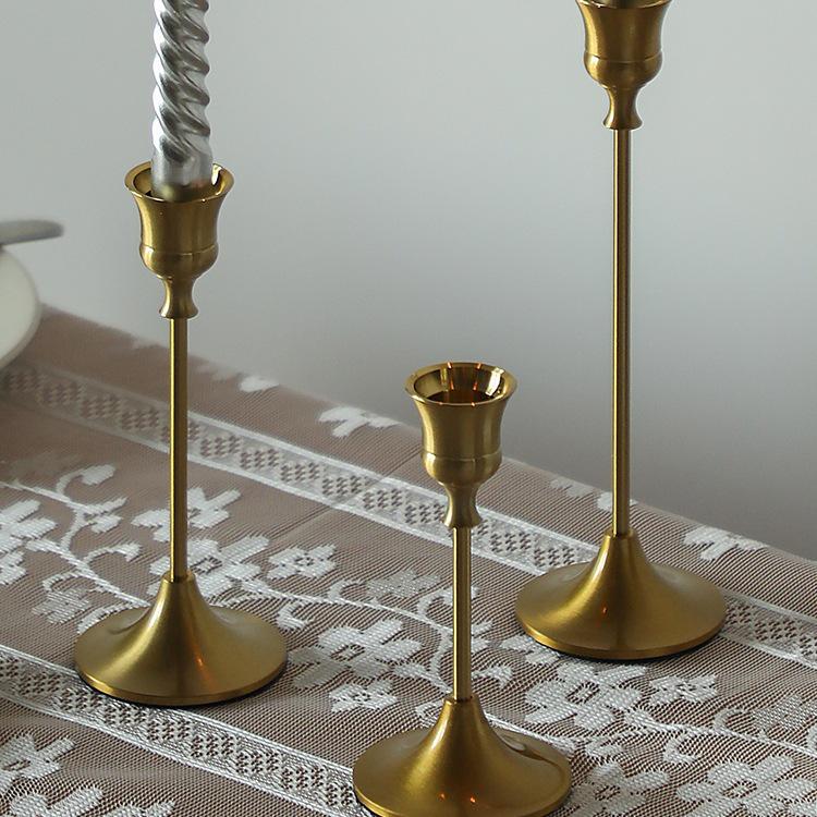 Gold Spiral Candlestick for Romantic Candlelight Dinner - Long, Smokeless, White Candle