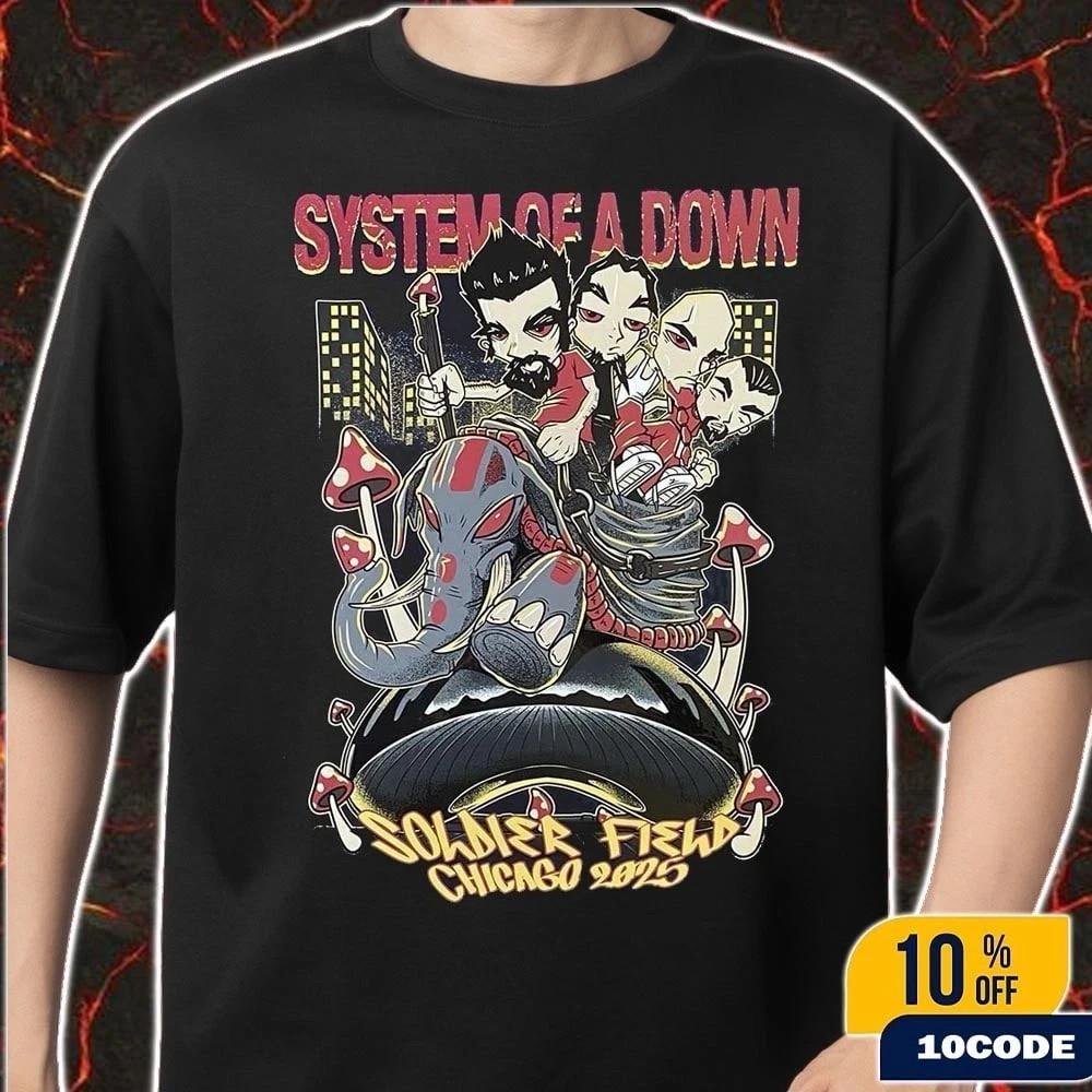 

System Of A Down Chicago 2025 Venue Poster At Soldier Field On August 31 T-Shirt 2XL