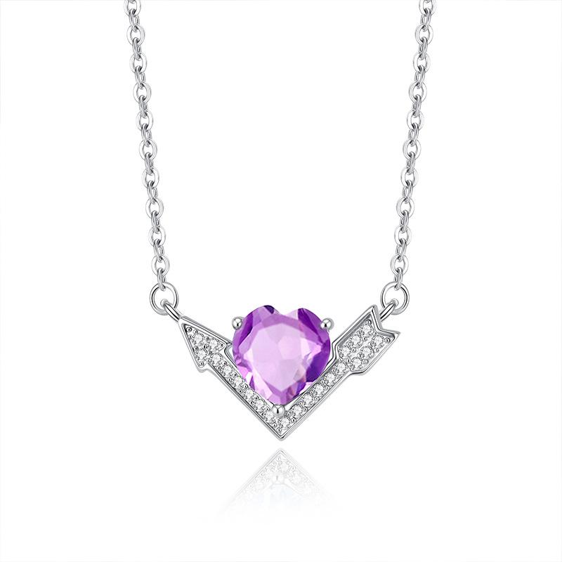 S925 Sterling Silver Arrow Through Heart Necklace Peridot Crystal Stone Cupid Collarbone Chain Valentine s Day Birthday Jewelry Gift for Women 925 silver