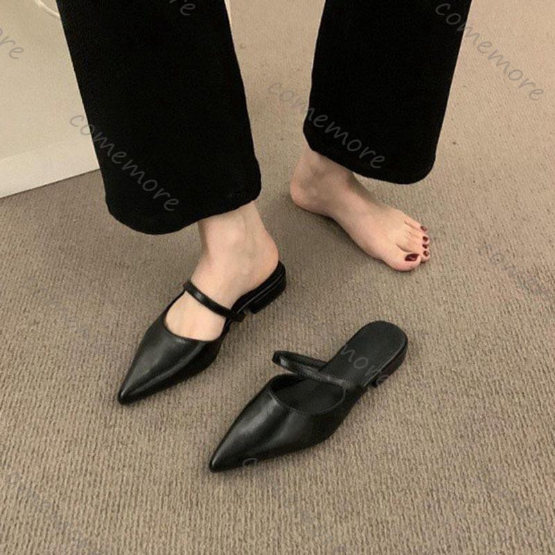 Comemore Baotou Half Slippers for Womem Temperament Shallow Mouth Pointed Head Female Summer Outside Wear Mules Slides Shoes