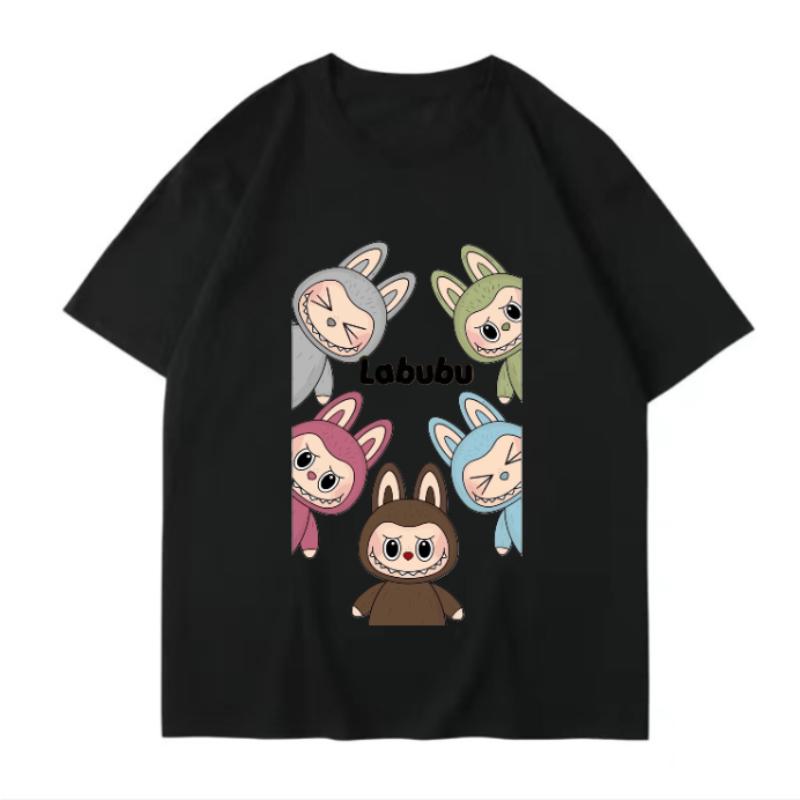 

2025 Новая футболка с милым принтом питомца Labubu, летняя, мужская, облегающая, в стиле Инс Харадзюку, с коротким рукавом, K2y, парный костюм для рыбалки 150