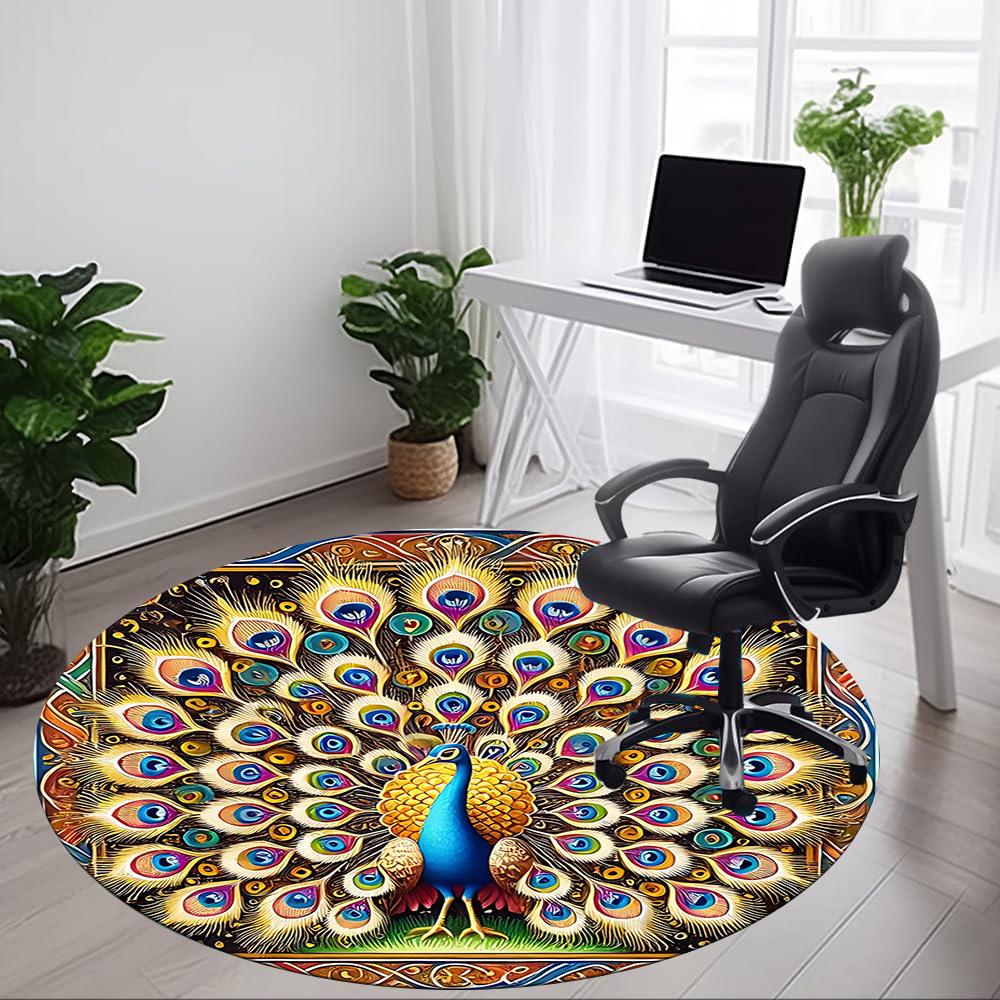 1pc Peacock Feather Office Round Area Rug, Under Office Chairs Bedroom Living Room Home Decor, Room Deco, Available in Various Sizes L1024358