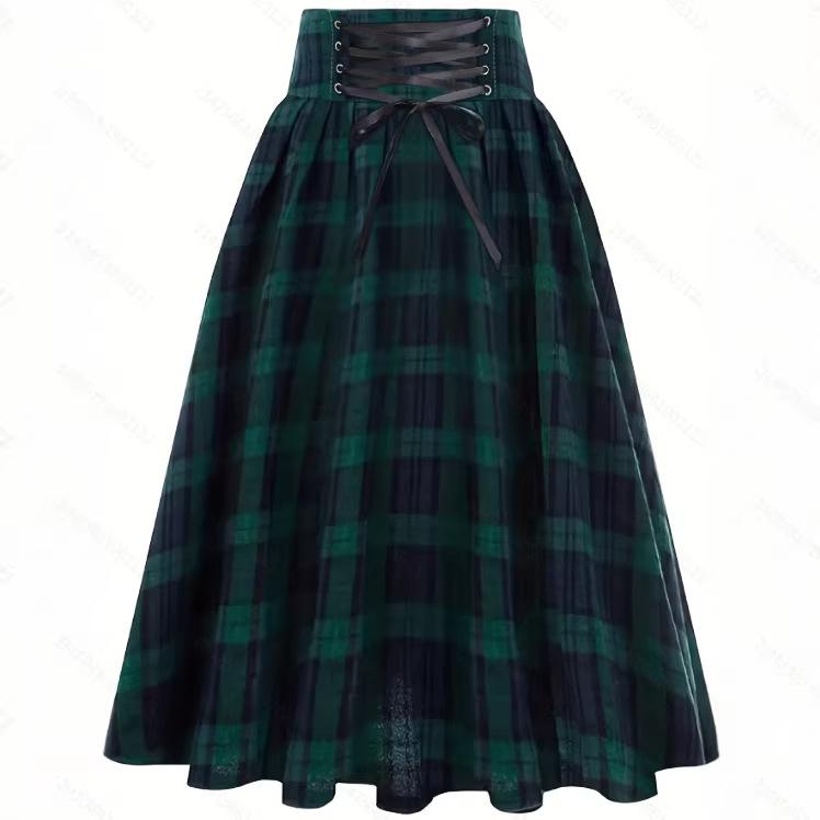 Women s Retro High-Waisted Tie-Waist A-Line Flare Skirt Medium