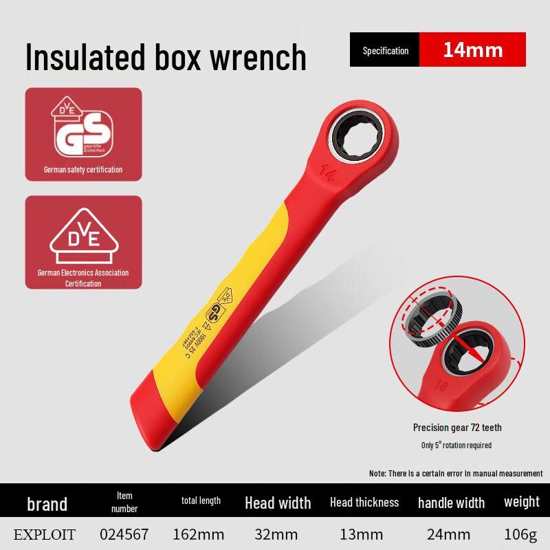 Kaituo 1000V Insulated Chrome Vanadium Steel Box-End Ratchet Wrench