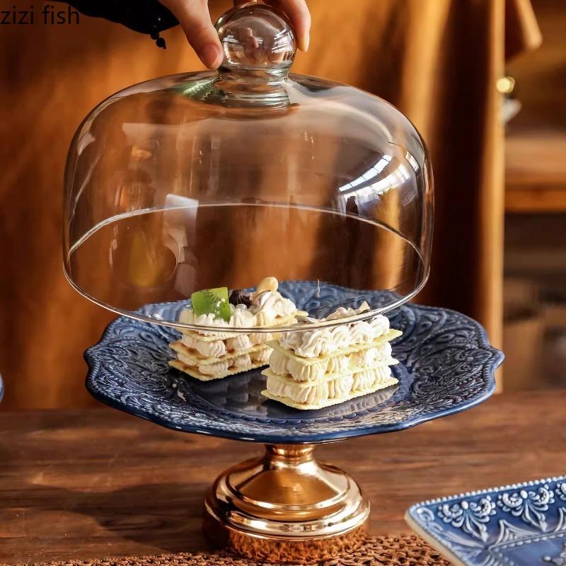 Ceramic High Footed Cake Tray Dessert Plate Cake Stand Display Stand Fruit Plate Dim Sum Dish Snack Bowl Bread Plates