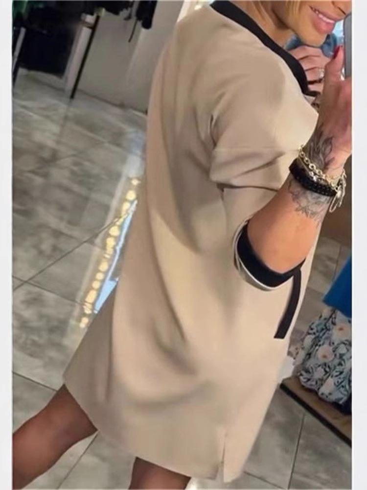 2024 V-Neck Zipper Seven-Sleeve Casual Dress