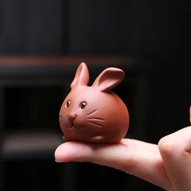 Kreativní fialová hlína Čajová zvířátka Krásná socha králíka Ornament Ručně vyráběné sochařské řemeslné výrobky Domácí čajová souprava Dekorace Umění