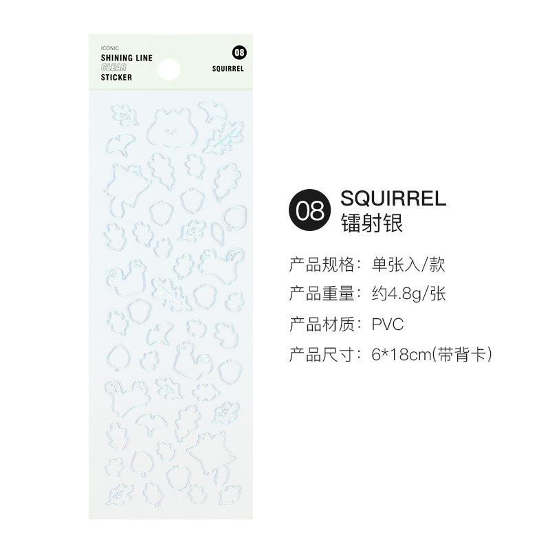 1 Sheet Transparent Flash Laser Line Stickers Decorative Stationery Diy Scrapbooking Material Pvc Stickers Cute Album Stick