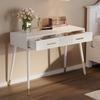 Makeup Table, Dressing Table, Desk with 2 Drawers, Metal Legs, White, Dimensions: H 76 cm × W 100 cm × D 40 cm (without mirror)