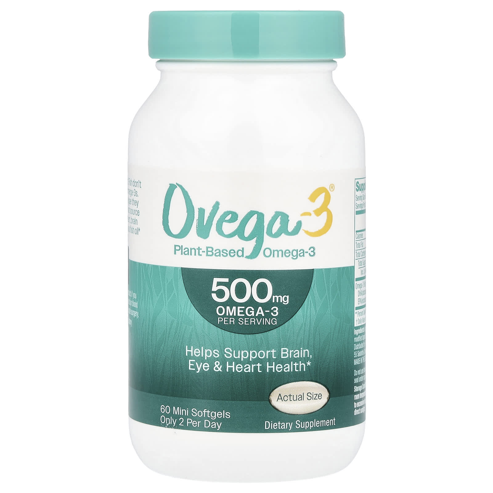 

Ovega-3, Plant-Based Omega-3, 500Mg, 60 Mini Softgels (250Mg per Softgel)