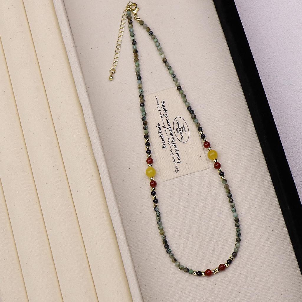 Chinese Minimalist Colorful Beads & Natural Stone Clavicle Chain for Women