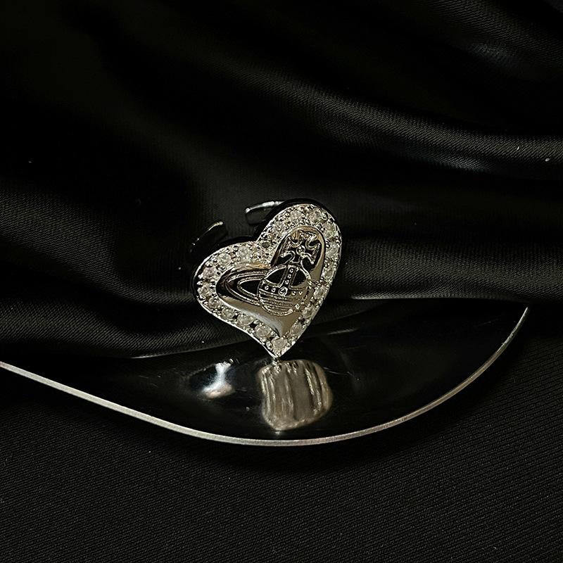 Planet Saturn Full Of Diamonds Love Open Ring Dark Retro Personality Square Full Of Diamonds Zircon Niche Ring Woman