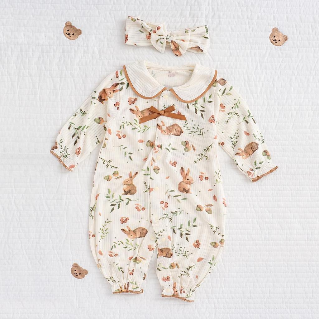 Wiosna & Jesień Dziecięca Księżniczka Obraz Olejny Króliczek Pajacyk & Zestaw Kapelusza z Koronki - Bawełna & Kołnierzyk Peter Pan