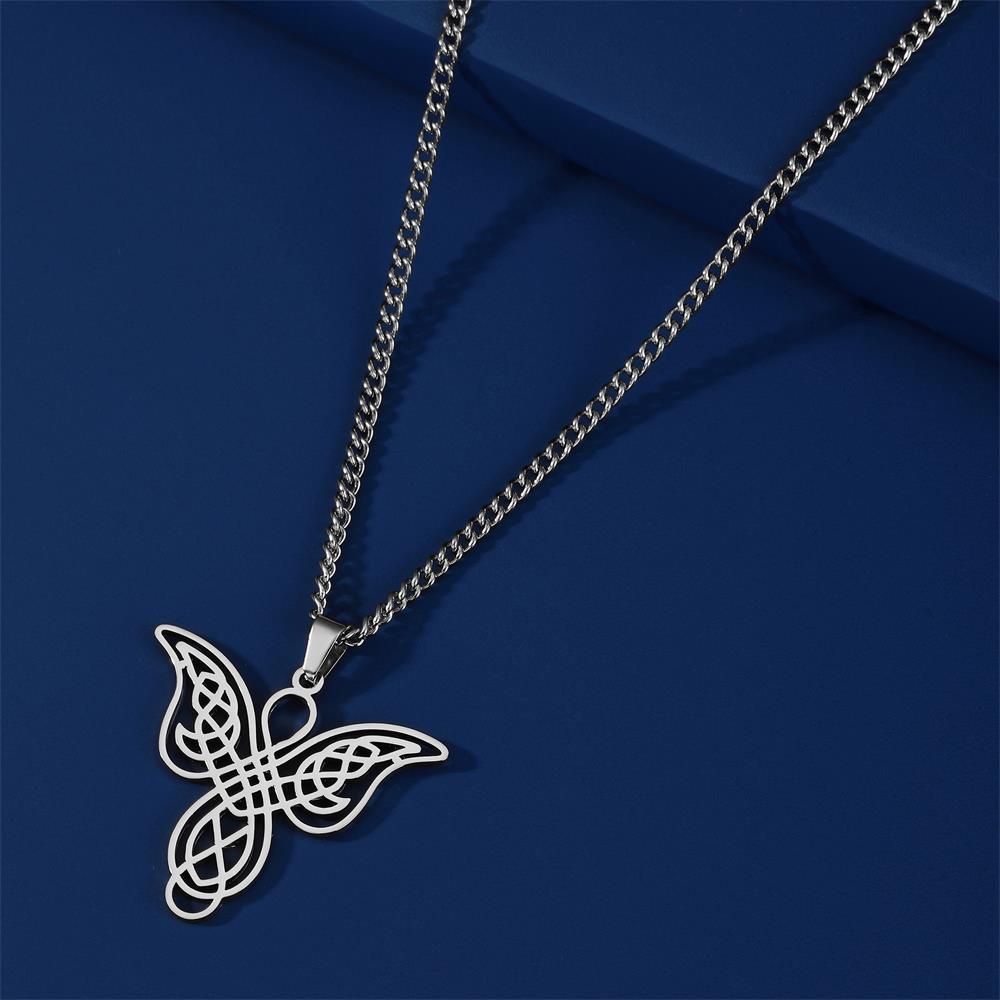 Titanium Steel Hollow Butterfly Celtic Knot Pendant Necklace Women Fashion Jewelry