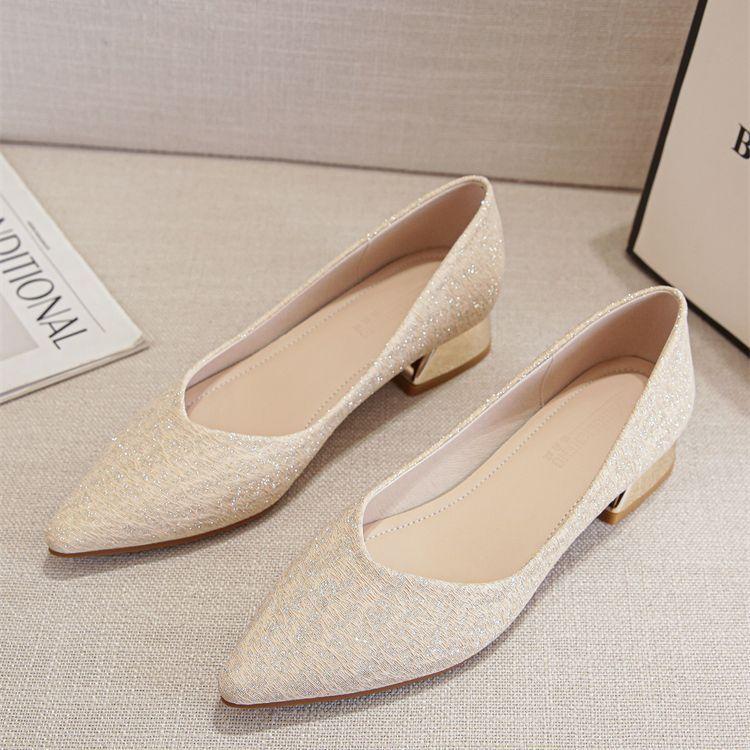 Large size women's shoes 2025 new French thick heel medium heel single shoes bridesmaid shoes wedding shoes bride small size shoes