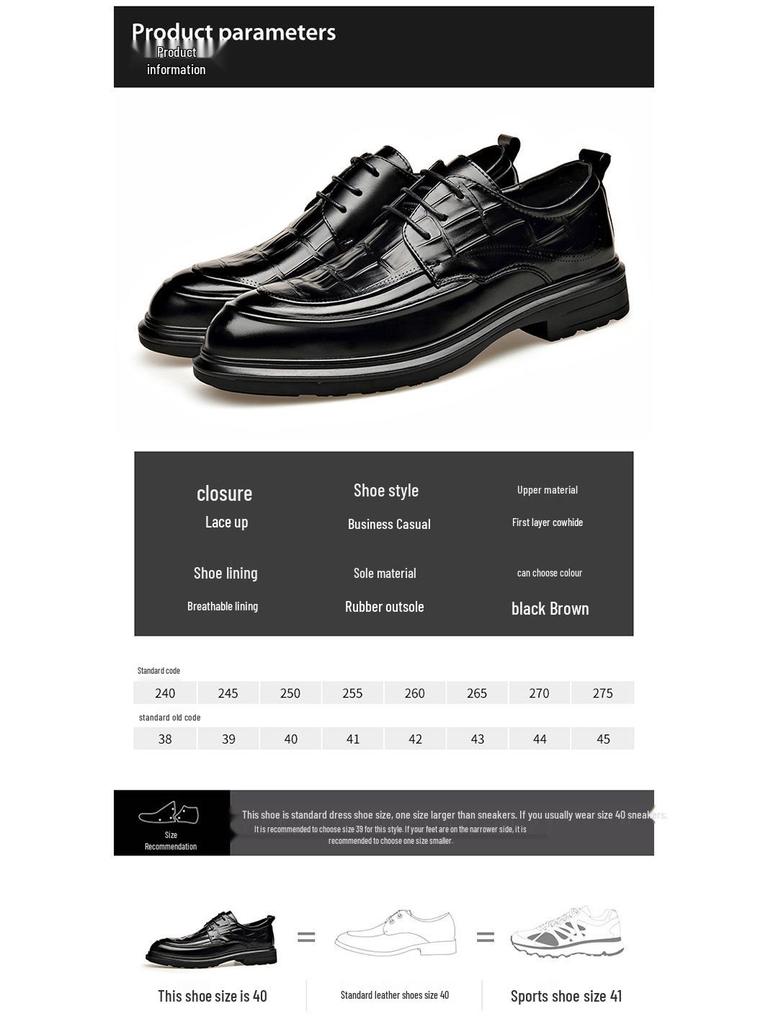 Men's Formal Genuine Leather Derby Shoes - Cowhide, Breathable, Casual, British Style, Wedding Groom Shoes