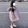 Winter Girls Jacket Long Solid Color Thick Warm Big Fur Collar Hooded Zipper Coat Teen Kids Parka
