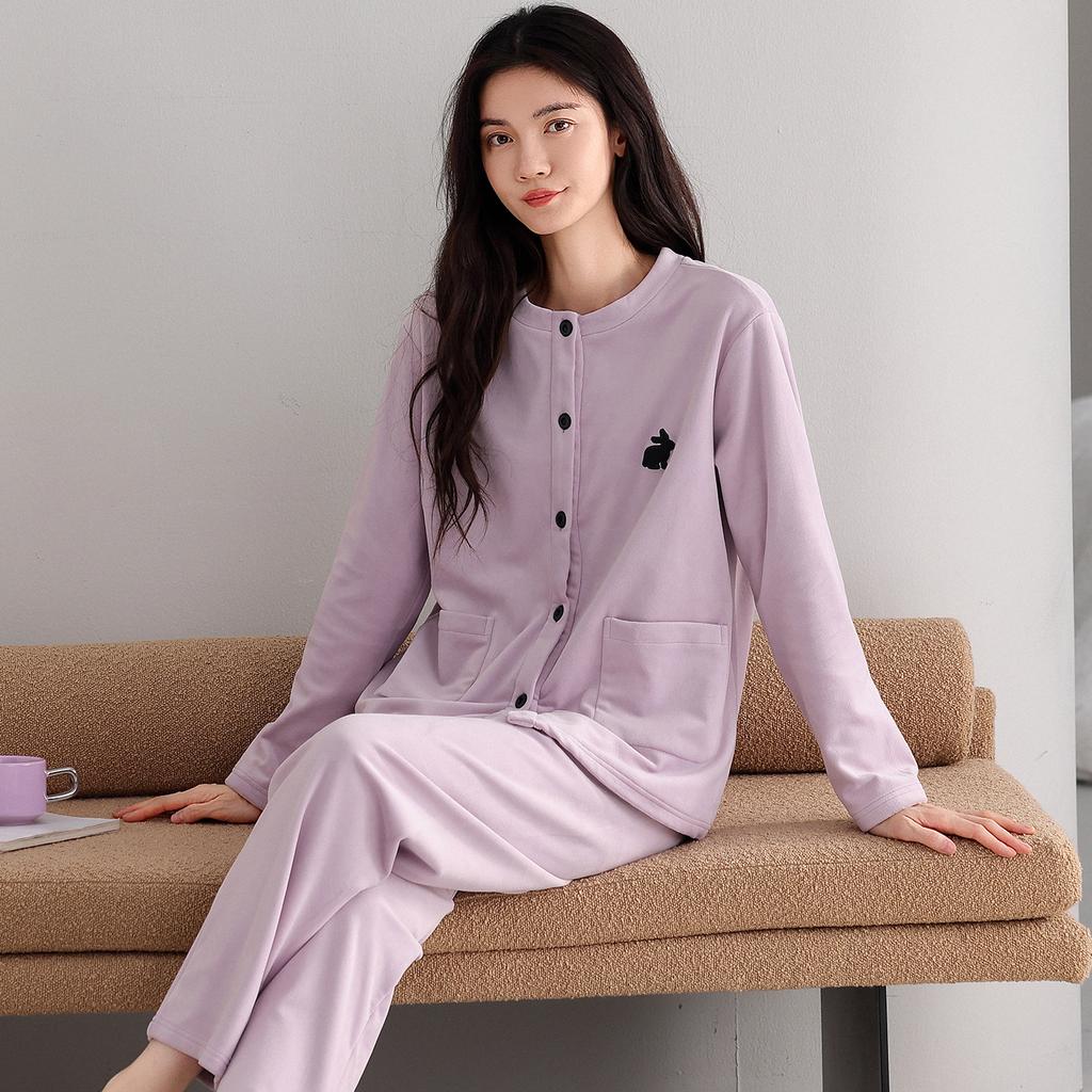 Pajamas Ladies Autumn And Winter Island Fleece Warm Long Sleeve Winter Thin Fleece Coral Fleece Loungewear Set