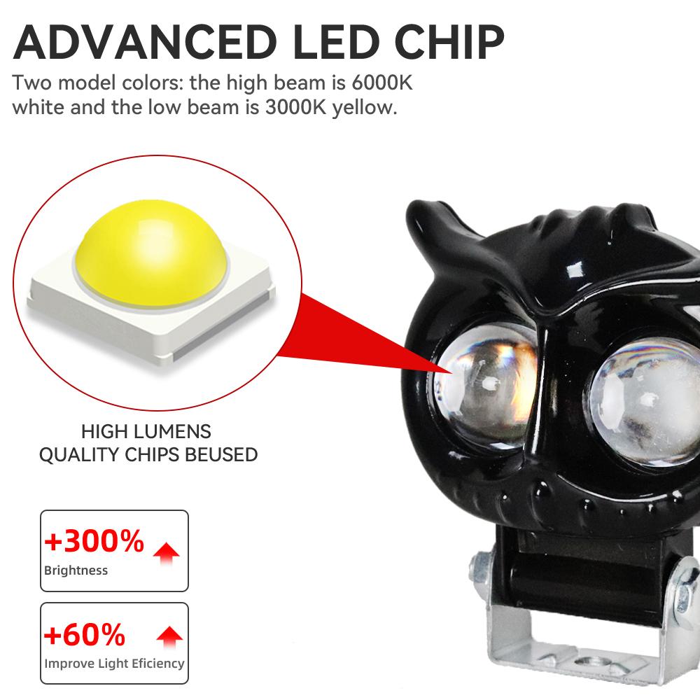 Motorcycles Led Headlight Fog Light Car Dual Color Owl Design Head Light ATV Scooter for Auxiliary Spotlight Lamp Accessories