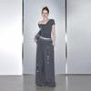 UNIFREE Glitter Polka Dot One-Shoulder Twist-Knot Slim Tee