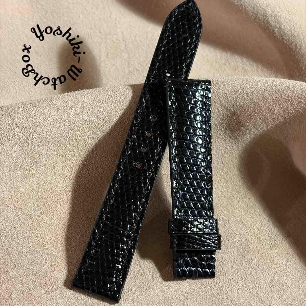 Used liz-377 Lizard Leather Watch Strap Black (Lug Width 18 mm - Buckle Width 16 mm)