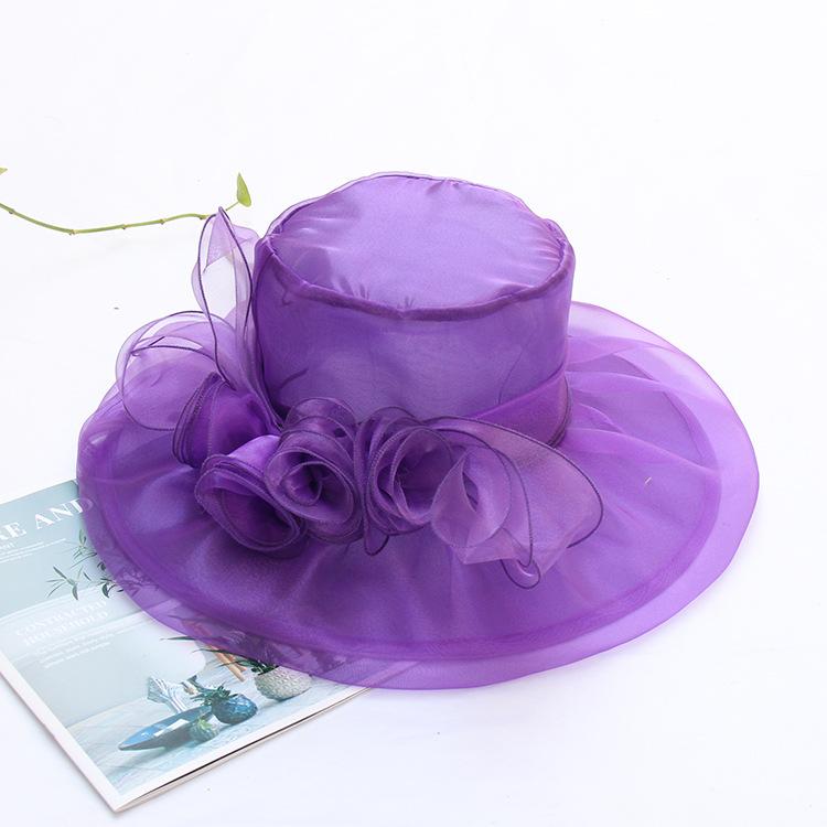 Summer Organza Mesh Top Hat Fashion Hat Women's Flower Beach Sun Hat Big Edge Face Covering Sun Hat