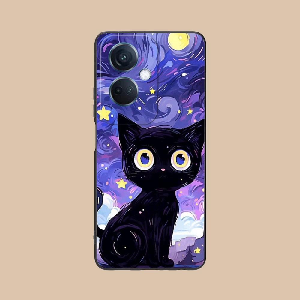 Luna Moon Cat Mobile Phone Case for OPPO Reno 14 13 12 11 10 9 8 7 6 5 F T Pro 5G Colorful Printing Cover Cover Pretty Luxury