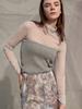 SORRY, TOO MUCH LOVE Sleeve Shirring See Through Turtleneck Top_Gray