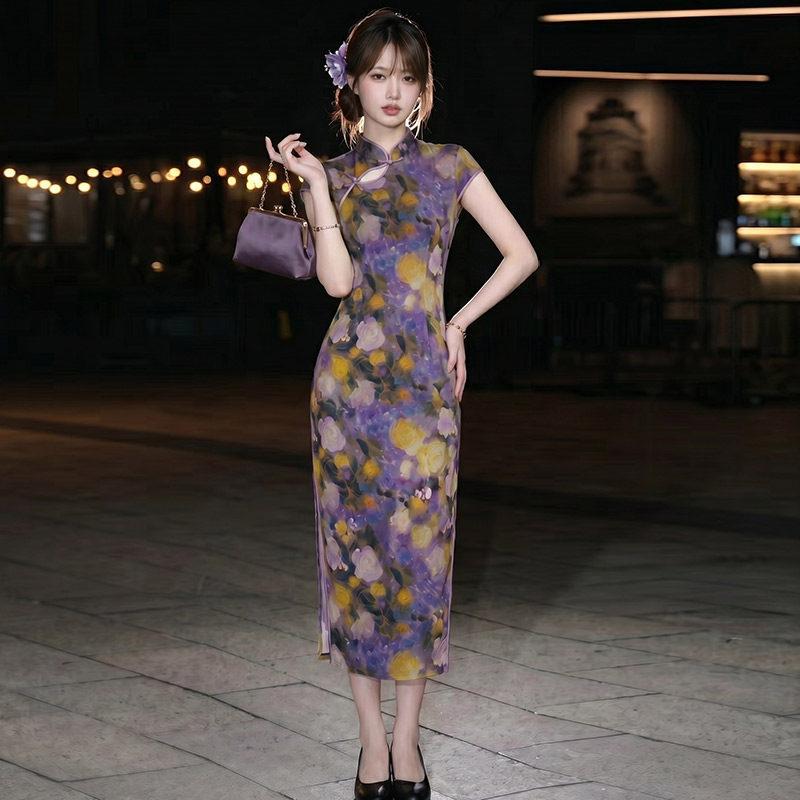 Purple sleeveless national style new Chinese Suzhou long cheongsam improved young women's high sense can be worn daily in summer