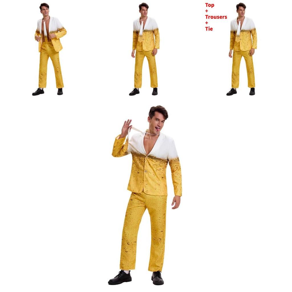 Game Themed Polyester Carnival Costume For Men With Yellow Gradient Beer Pattern For Stage Performances