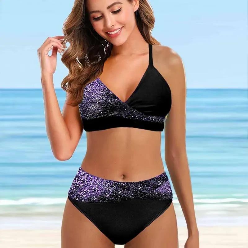 Kadın Yüzme Mayosu Halter Mayo İki Parça Mayo Çiçekli Çiçekli Kaju Baskılı Tankini Üst Boyshorts Yüzme S-5XL