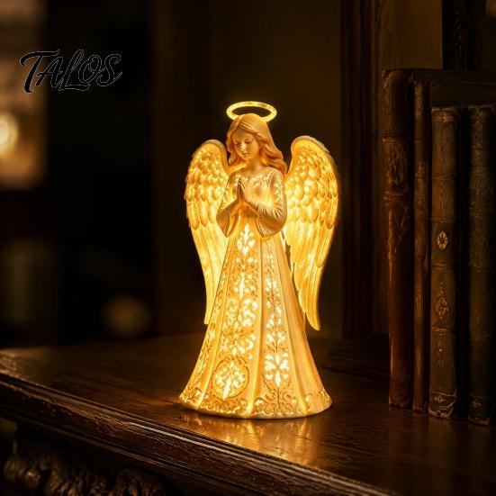 Christmas Tabletop Ornament Praying Angel Night Light, Resin Decorative Figurine with Warm LED Lights Thoughtful Present for Friends Home Decor,