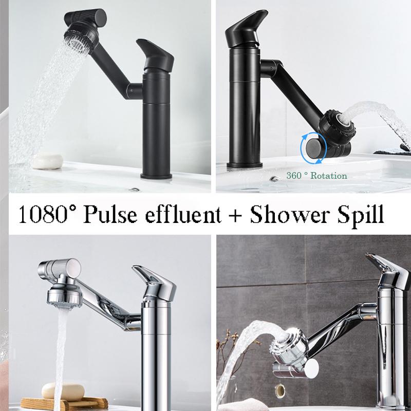 Nice 1080° Swivel Bathroom Sink Faucet Basin Faucet Mixer Deck Mounted Splash Proof Water Tap Shower Head Aerators Tapware PIPE x 2