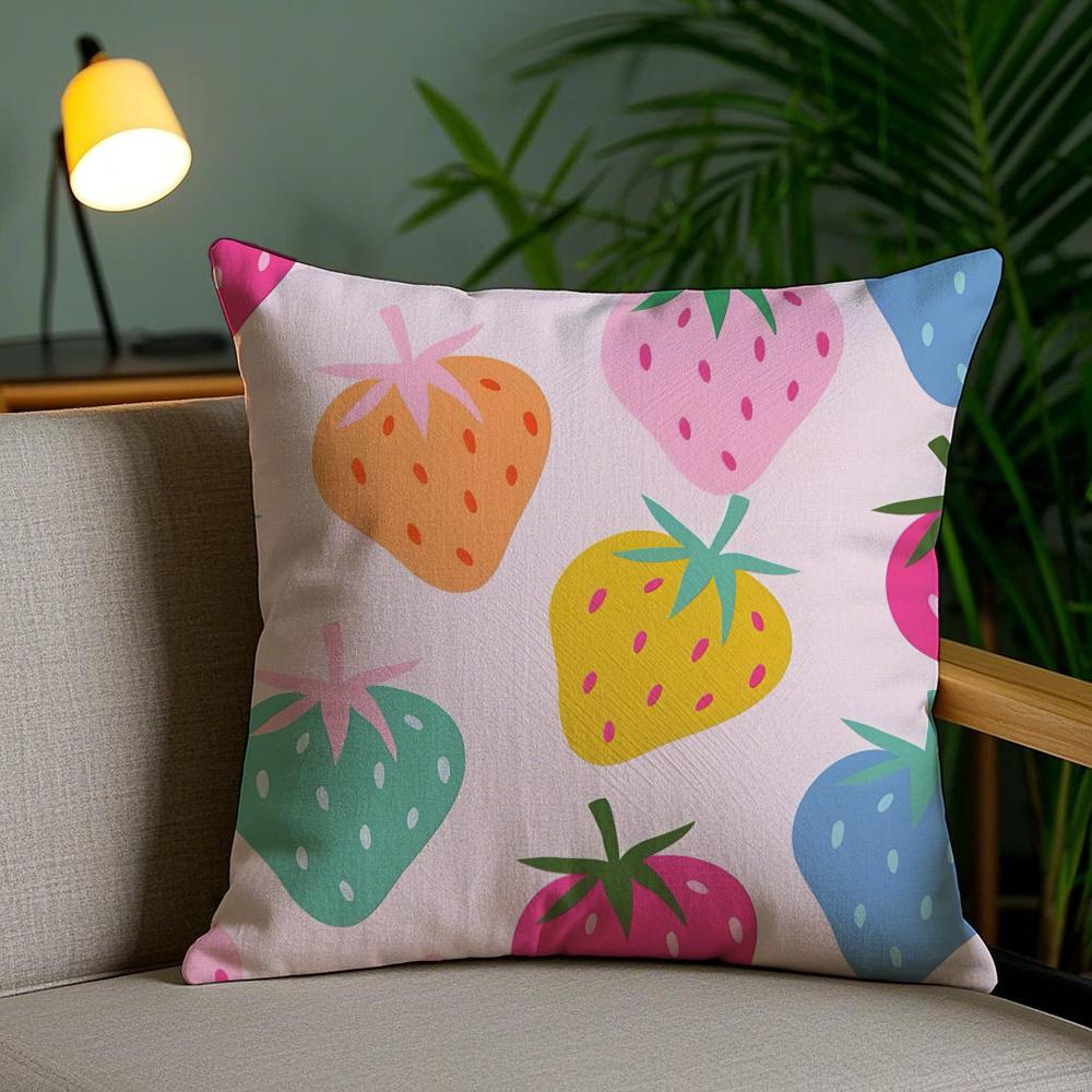 Cute Strawberry Cushion Cover Soft Short Plush Double-Sided Printing Home Decor Machine Washable Pillow Case Gift