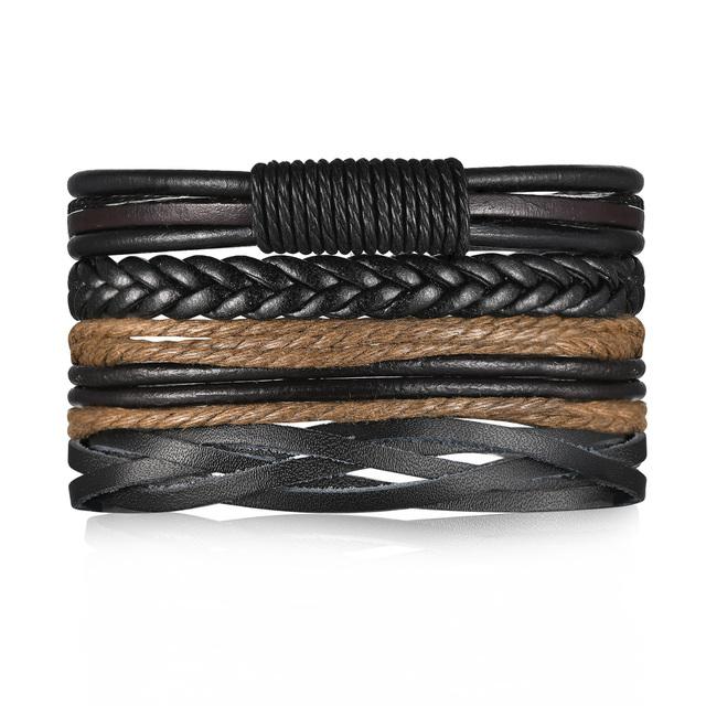 Vnox Mens Leather Bracelet Set ,Compass Life Tree Leaf Charm Bangle For Boys ,Black Vintage Punk Holiday Pu Wristband Gift