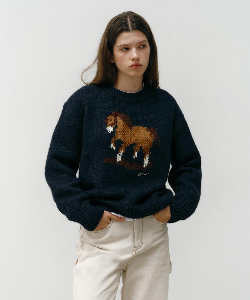 OSTKAKA Horse Jacquard Pullover Navy