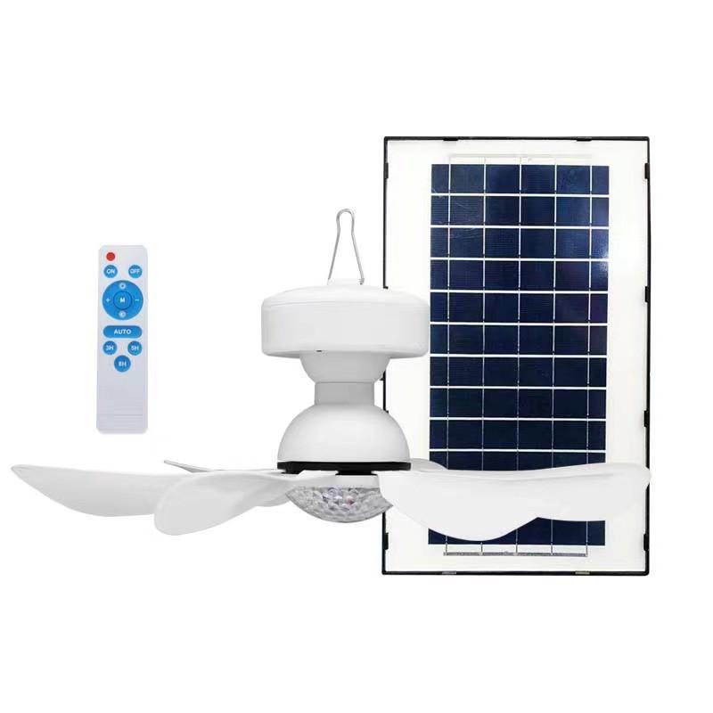 Solar-Powered Ceiling Fan with Light & Remote for Outdoor Camping