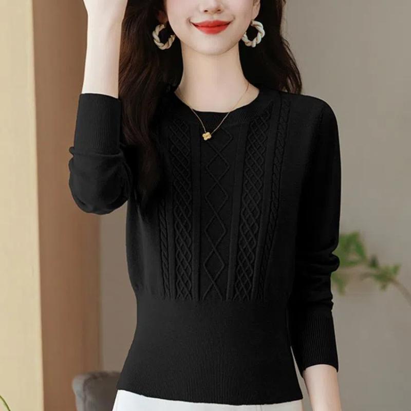 

Короткий свитер с круглым вырезом для женщин, новая модель осень-зима, прилегающий к талии, облегающий свитер с длинными рукавами, базовая кофта XXXL чёрный