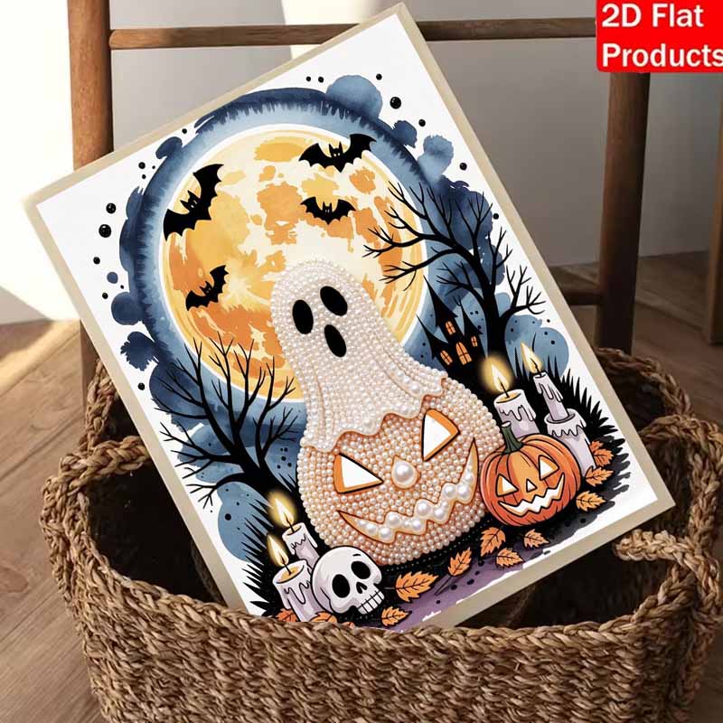 Halloween Pearl Painting Art Full Pearl Handmade Diy Home Decorations Moon Ghost Pumpkin Candlelight Craft Gifts Wall Decor