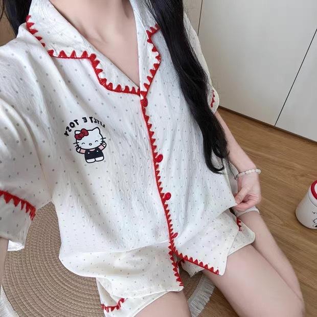 Popular cloud cotton pajamas women's summer thin short-sleeved shorts girl cute cartoon can be worn outside loungewear suit