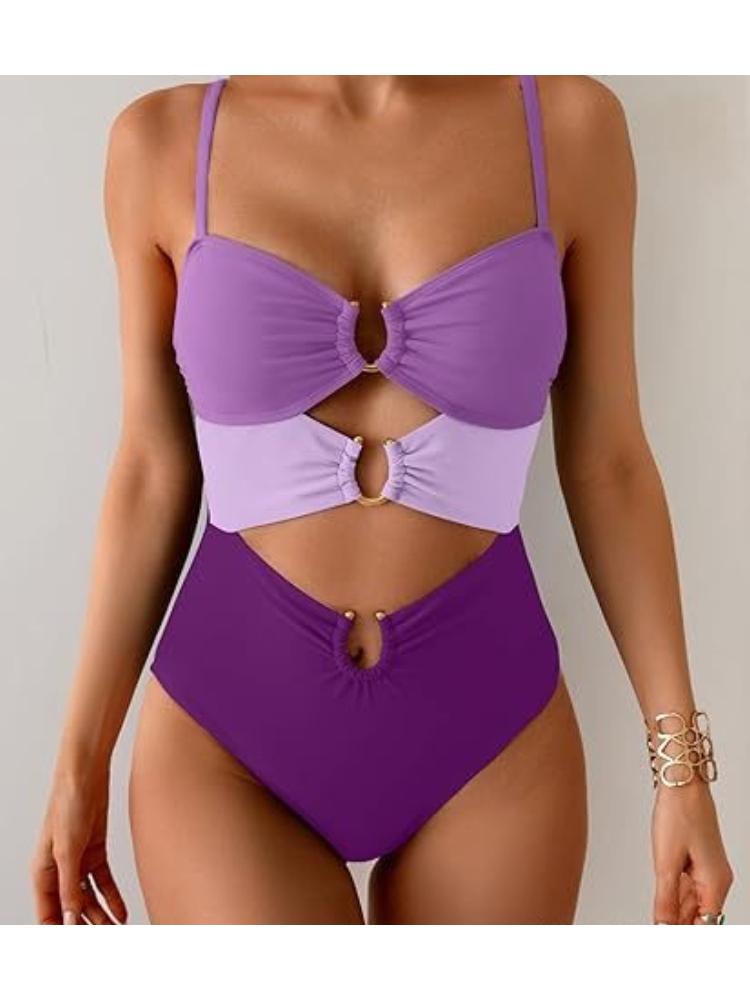 One Piece Swimsuit Women Sexy Solid Color Bikini Swimwear Fashion Elegant Beach Vacation Swimwear