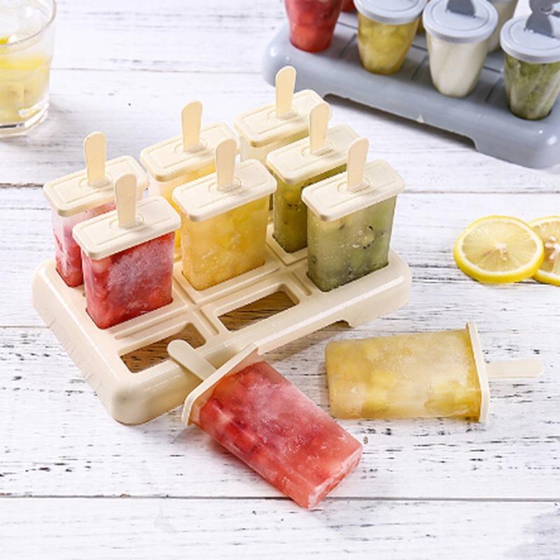 Stampo per Gelato 9 Stampini per Ghiaccioli Set, Stampo per Gelato Riutilizzabile con Bastoncino e Coperchio Strumento Creativo per la Cucina