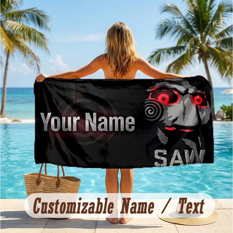 Custom Text Beach Towel, Soft Absorbent Swimming Multi-use TowelSaw Billy the Puppet